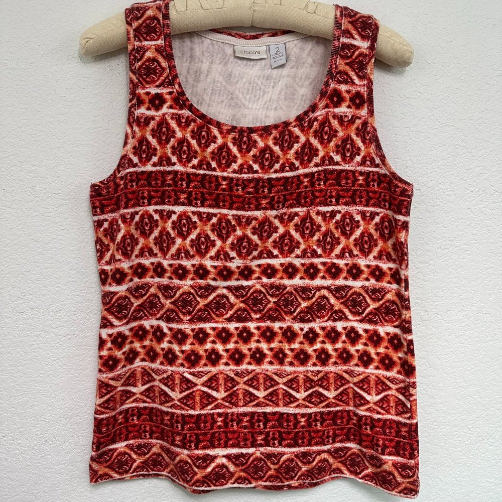 Chico's Tank Top Women's Large Tribal Aztec Cotton Ribbed Multicolor